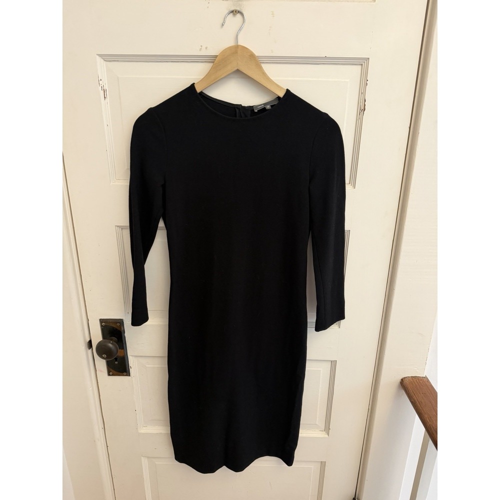 Vince Women's‎ Black Knit Crew Long Sleeve Knee Length Sheath Dress LBD Size XS